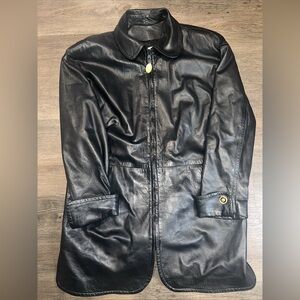 Vintage 90s Vericci super soft unisex black Leather jacket w gold accents
